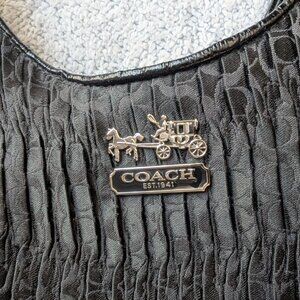 COACH MADISON 18886 BLACK GATHERED SIGNATURE LEATHER PLEATED HOBO SHOULDER BAG